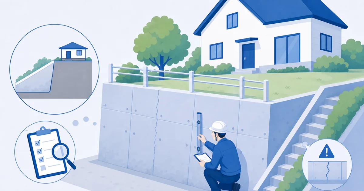 擁壁や高低差のある戸建ての査定を表すイラスト